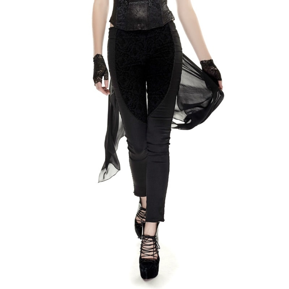 Punk Rave Women’s Floral Slim Mesh Gothic Pants Black Trailing Veil Jacquard - Picture 2 of 12